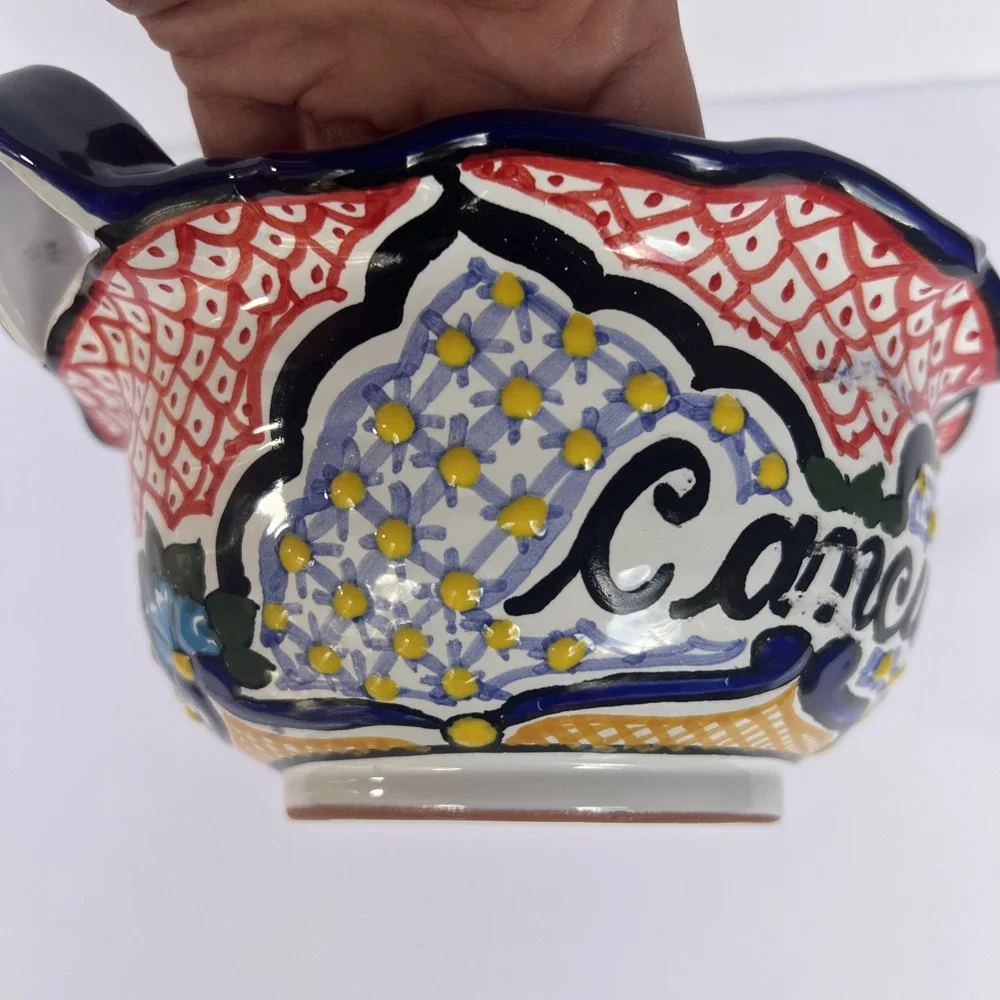 Mexican Talavera Hand Painted Bowl w/ Handles Lead Free Puebla 7